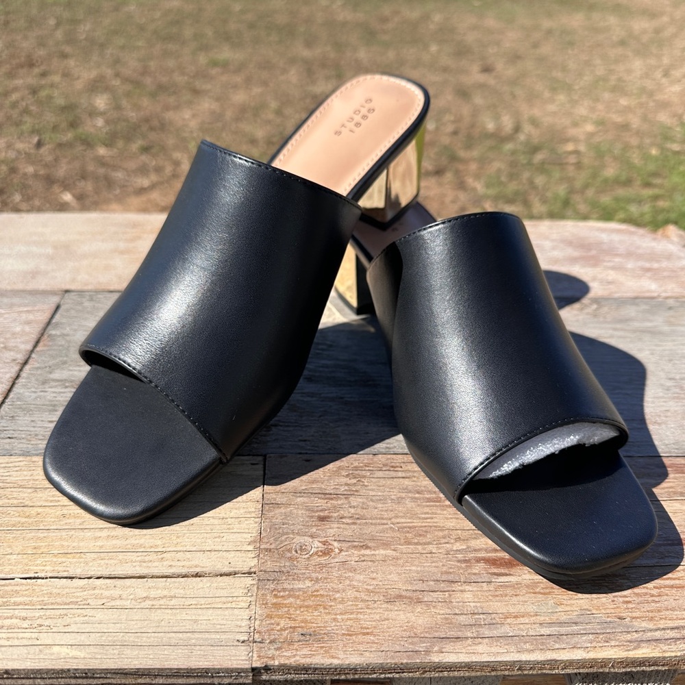 Black Studio 1886 Avon Open-Toe Mules with Block Heel